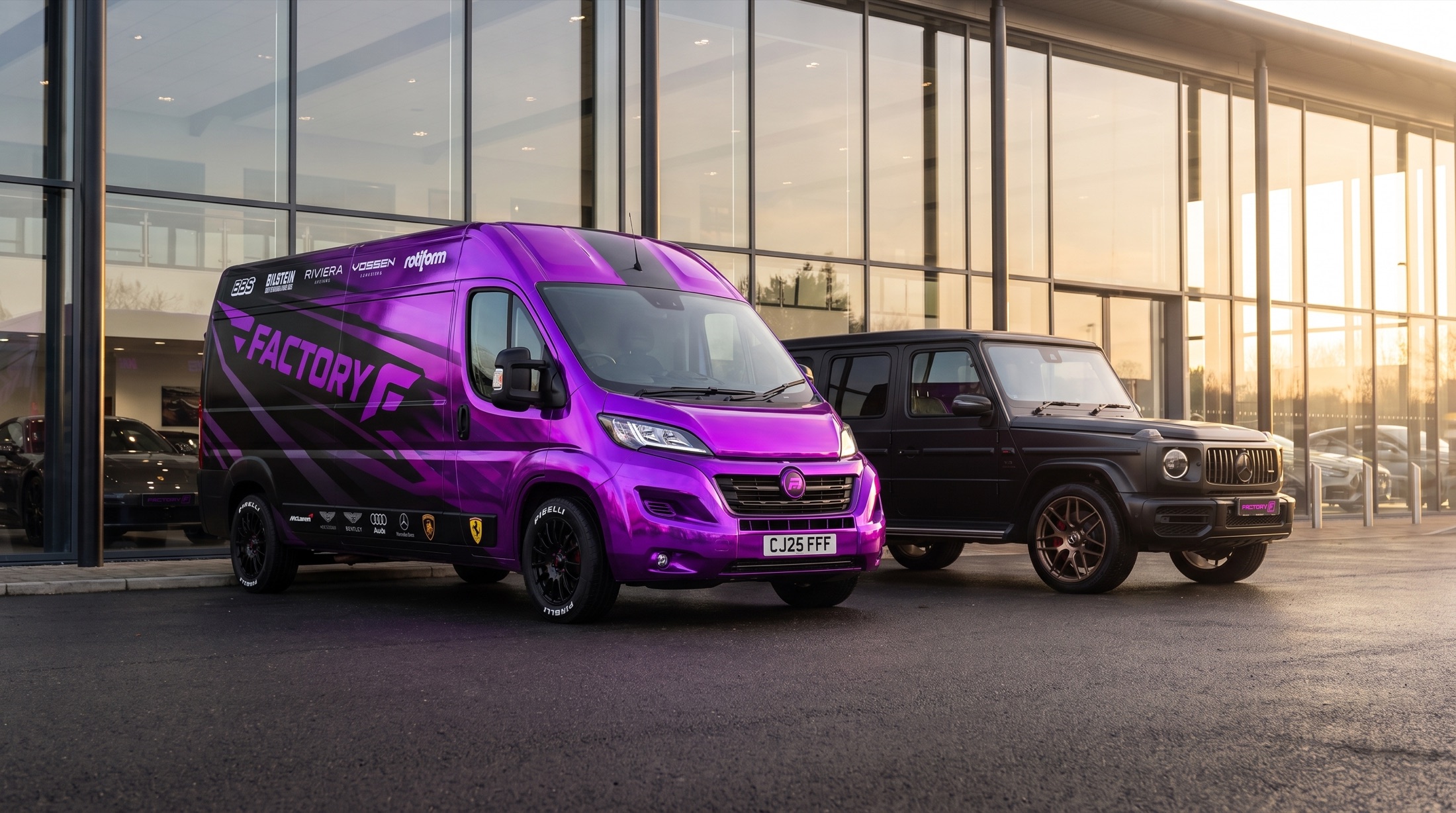 Factory Finish van on-site at a prestige dealership
